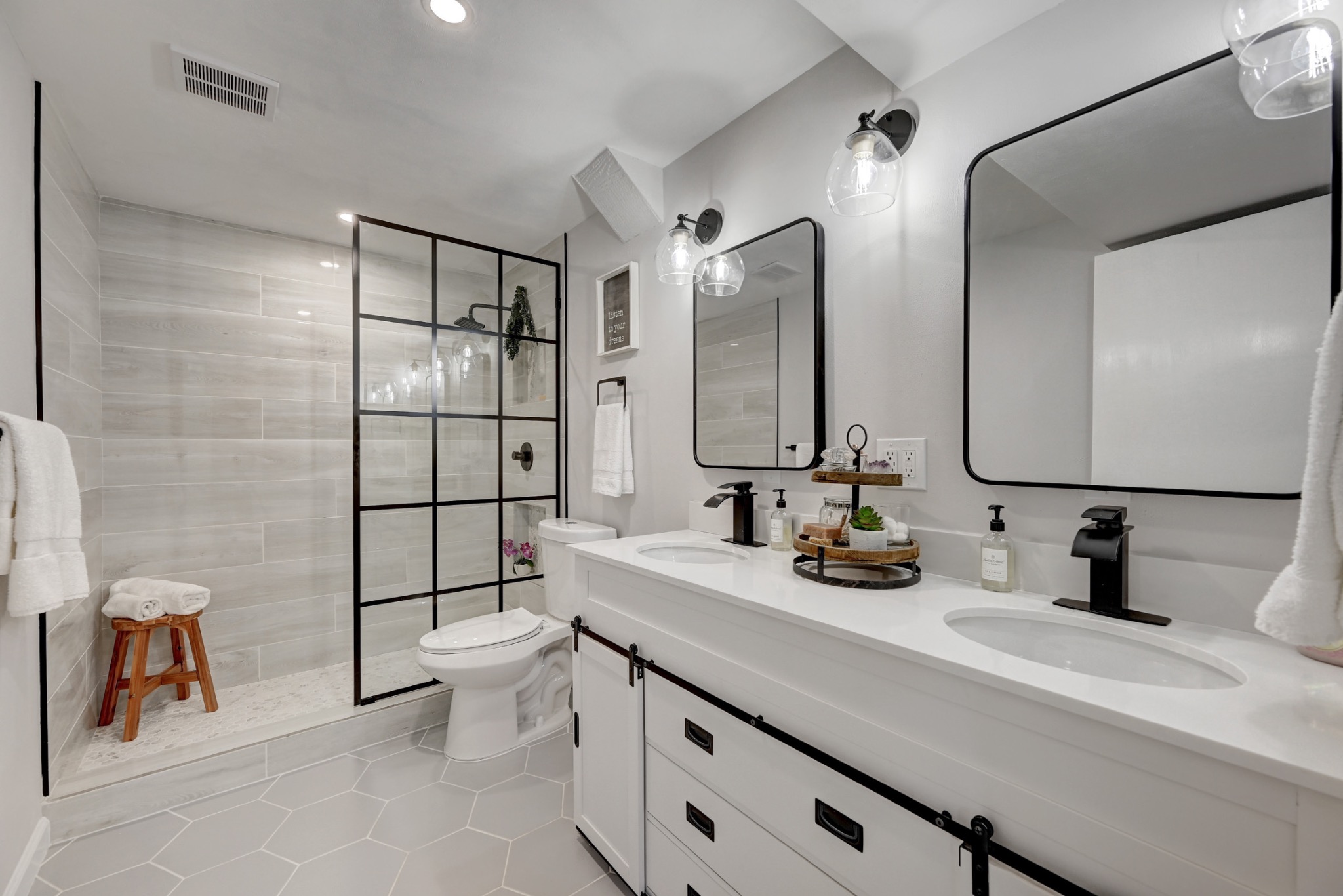 Finished double-vanity bathroom after renovation