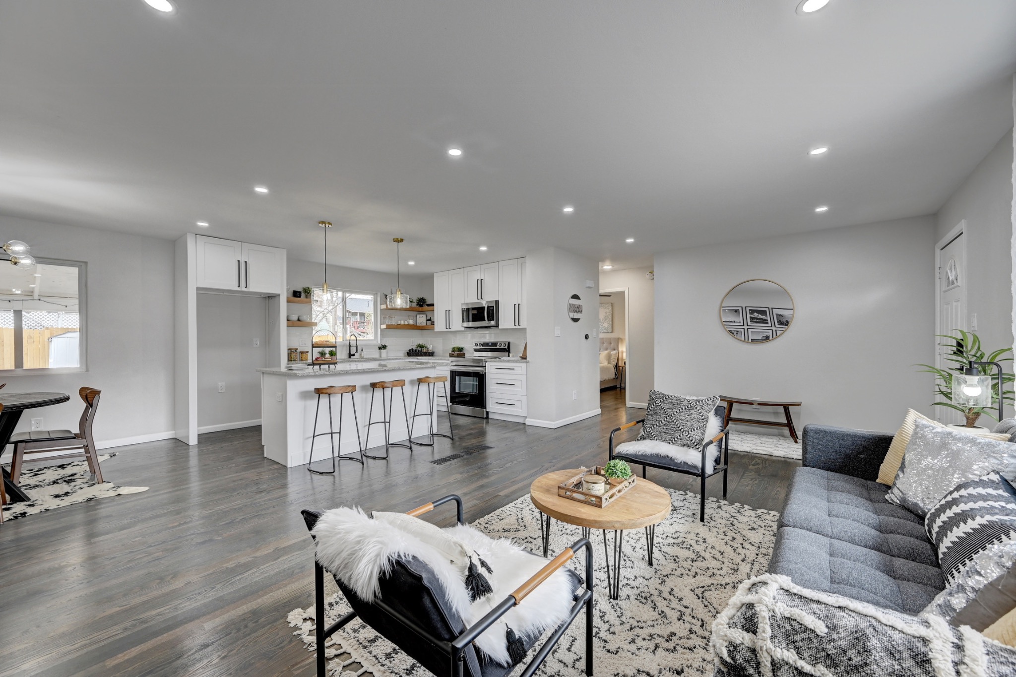 Kitchen and living space after renovation